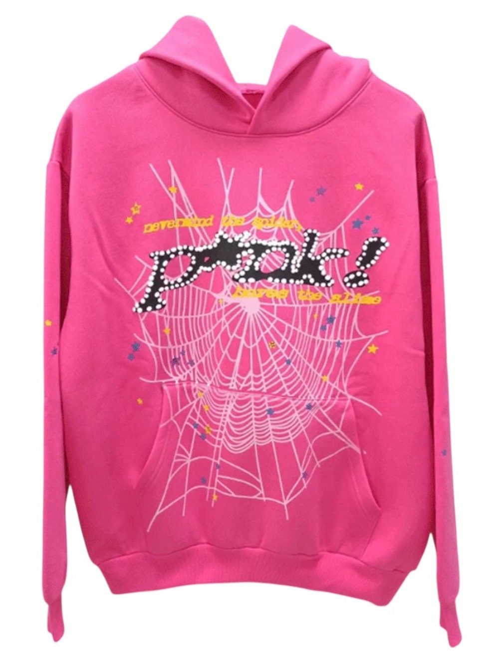 Pink Graphic Hooded Sweater with Spiderweb Design